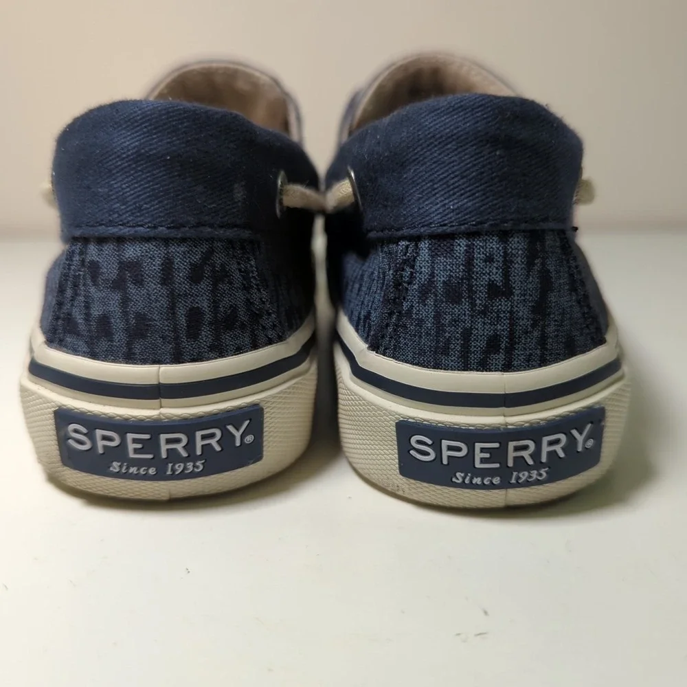 Sperry Top-Sider Bahama Boat Shoes Indigo Blue Koi Canvas 2 Eye Apron Toe Mens 7